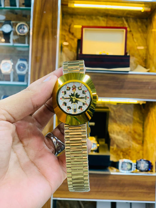 Luxury Gold Vintage Style Watch – Geometric Crystal Dial