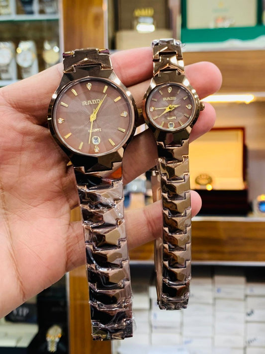 Rose Gold Faceted Crystal Couple Watch Set – Luxury Edition