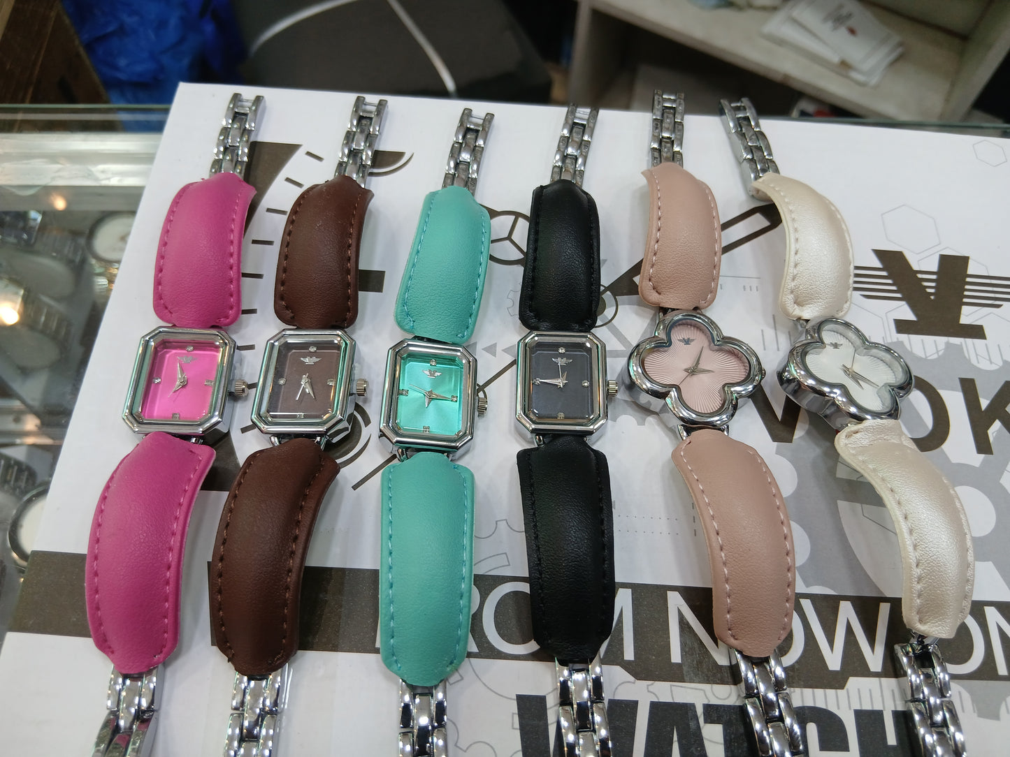 Ladies' Trendy Leather & Chain Bracelet Watch – Geometric & Clover Collection