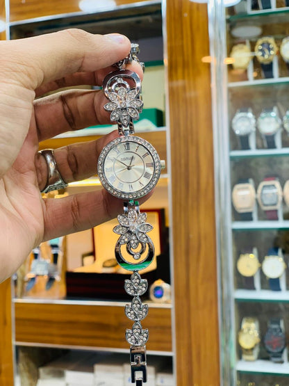 Royal Gold Bracelet Watch with Red Crystal Accents