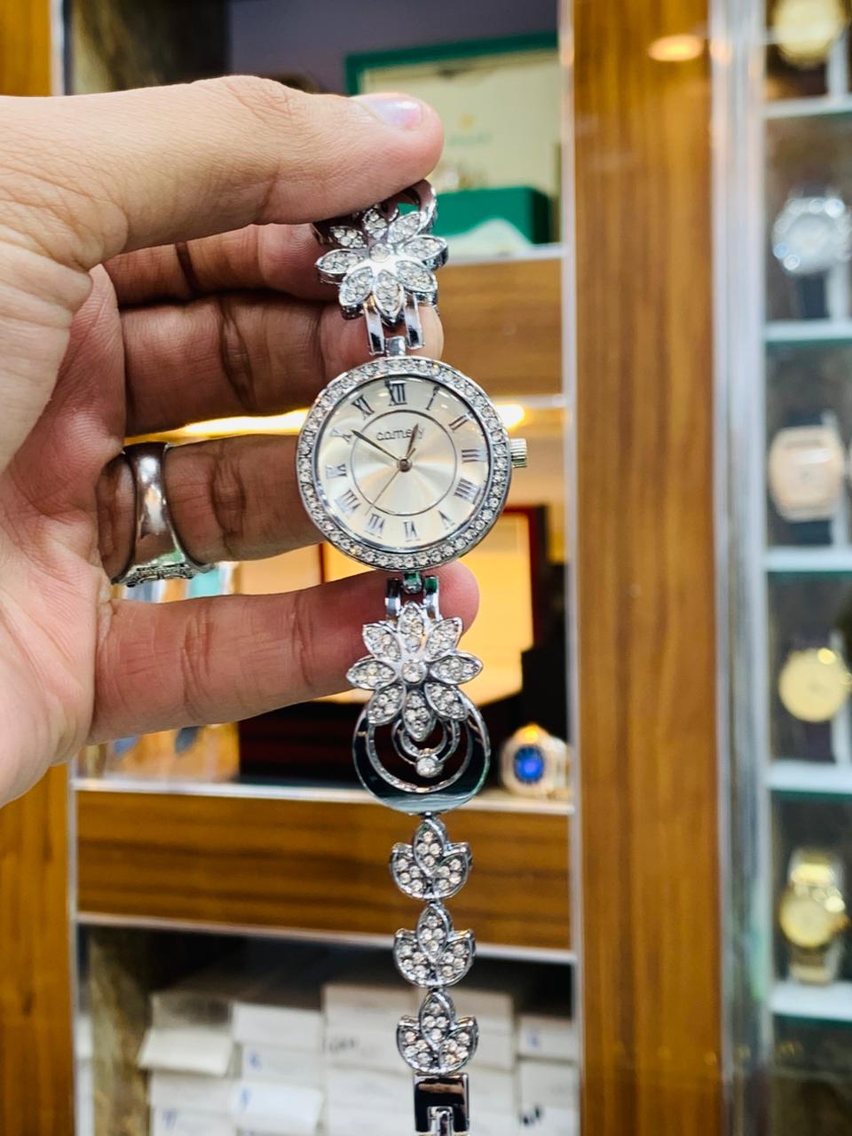 Royal Gold Bracelet Watch with Red Crystal Accents