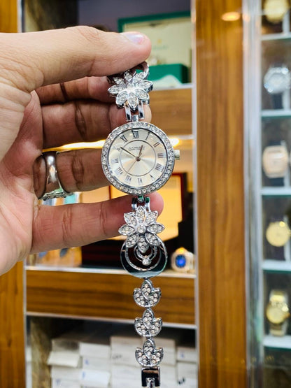 Royal Gold Bracelet Watch with Red Crystal Accents