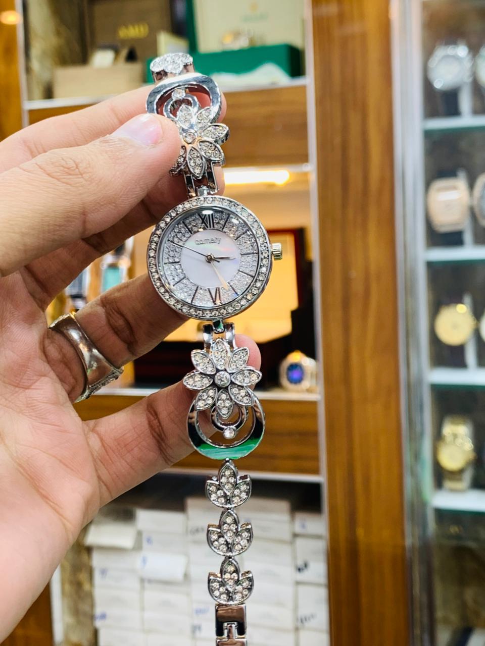 Royal Gold Bracelet Watch with Red Crystal Accents