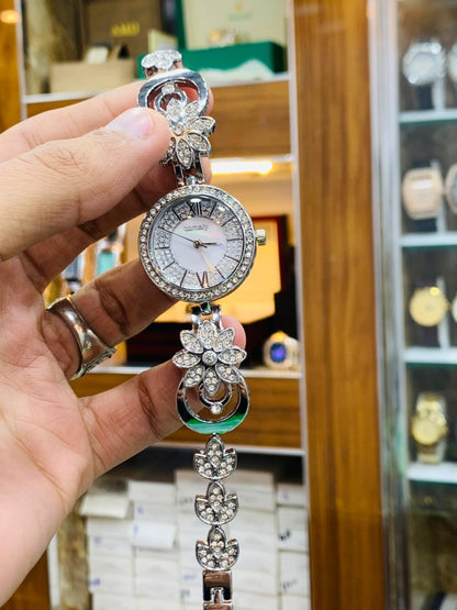 Royal Gold Bracelet Watch with Red Crystal Accents