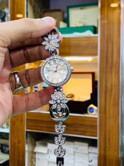 Royal Gold Bracelet Watch with Red Crystal Accents