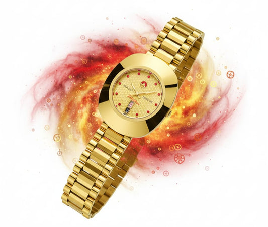 Gold Premium Classic Watch – Textured Dial & Red Accents