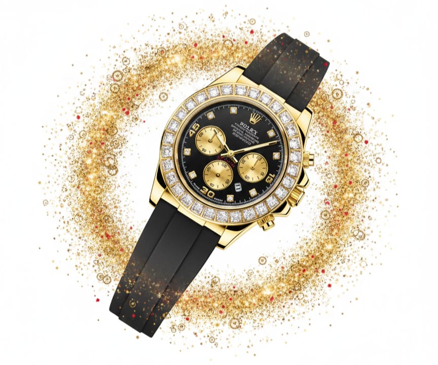 Gold Luxury Chronograph Style Watch with Crystal Bezel