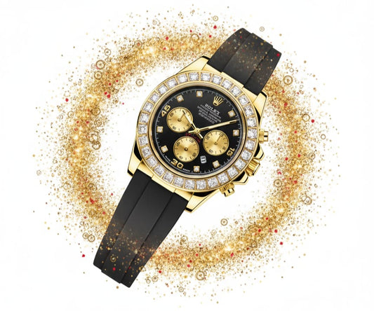 Gold Luxury Chronograph Style Watch with Crystal Bezel