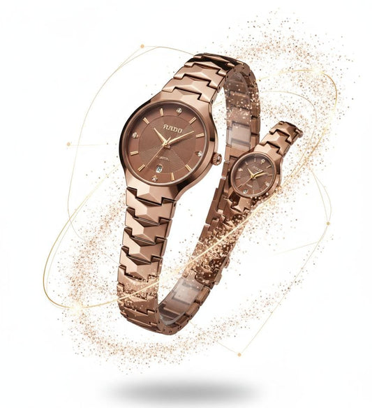 Rose Gold Faceted Crystal Couple Watch Set – Luxury Edition