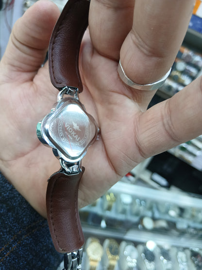 Ladies' Trendy Leather & Chain Bracelet Watch – Geometric & Clover Collection