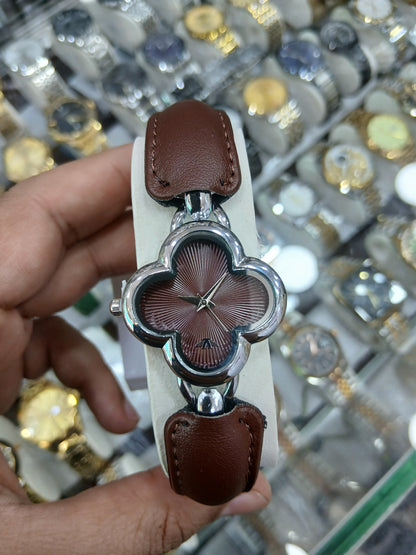 Ladies' Trendy Leather & Chain Bracelet Watch – Geometric & Clover Collection