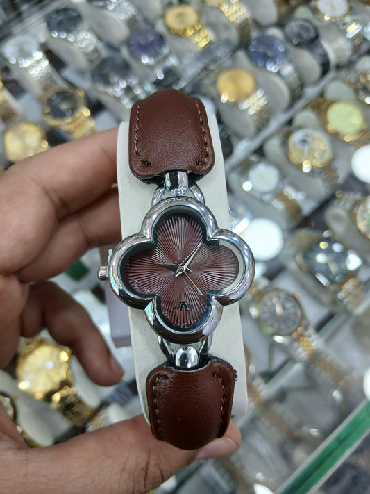 Ladies' Trendy Leather & Chain Bracelet Watch – Geometric & Clover Collection